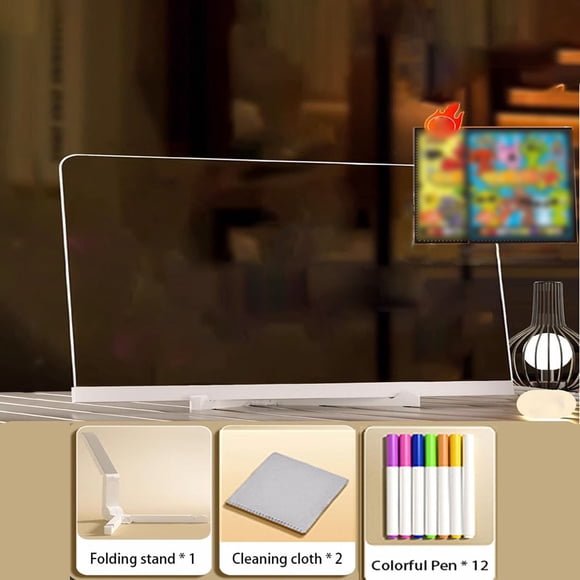 Riforla Magicboard Clear Drawing Board with A Cloth Light Drawing Board with Adjustable Holder and 12 Colorful Pens for Room Store Festival Present (1ml) Painting Supplies B