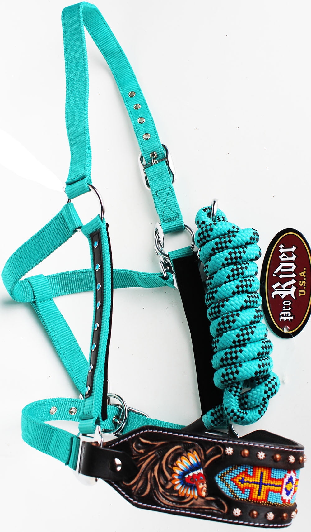 PRORIDER Horse Nylon Rope Halter Lead Rope Turquoise Tack Noseband 60659 Challenger Horsewear