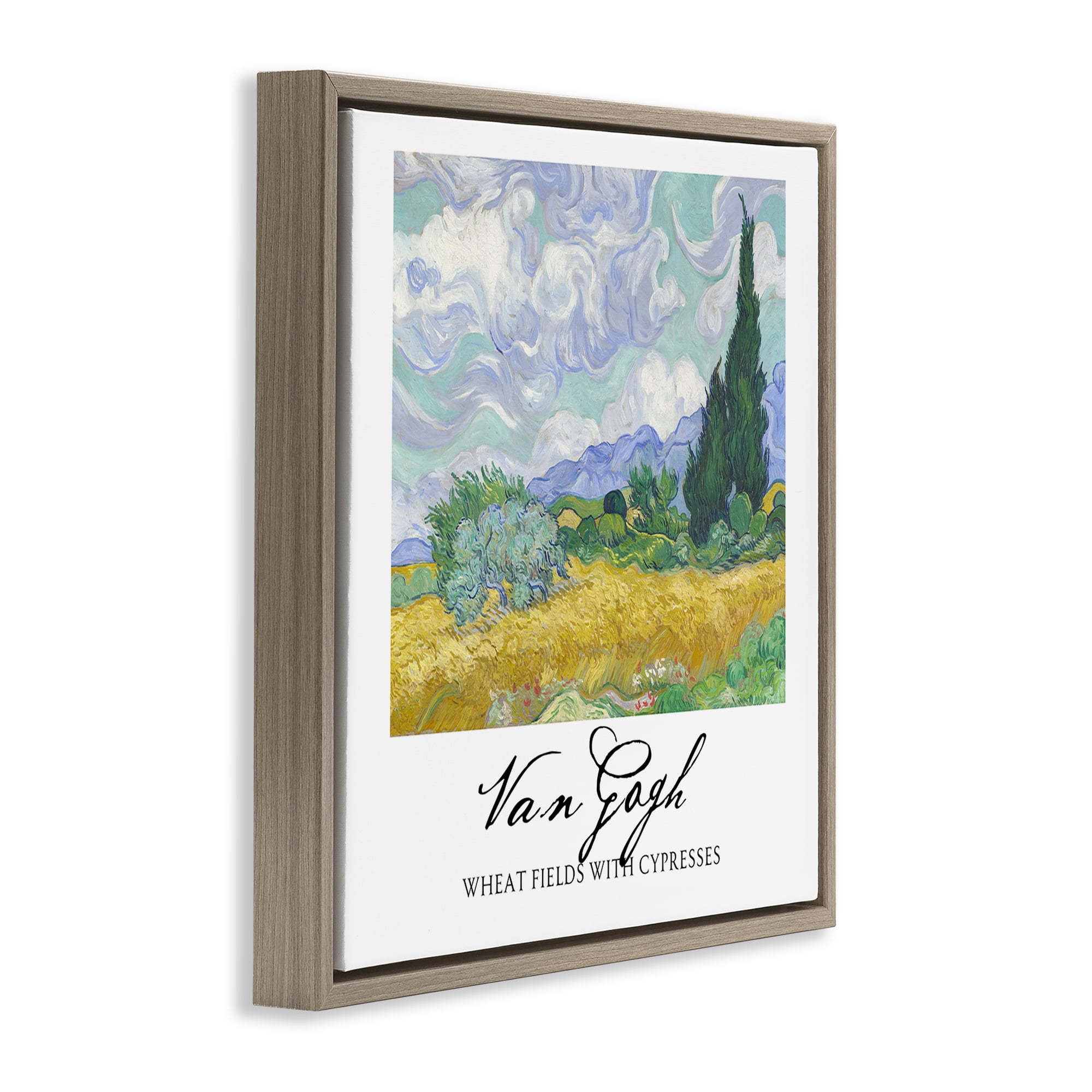 Stupell Industries Van Gogh Wheat Field with Cypresses Brown Framed Floater Canvas Wall Art, design by Vintage Hustle