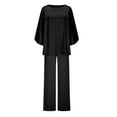 thumbnail image 5 of VBTAPA Satin Silky Pajamas for Women 2 Piece Sleepwear Set 3/7 Sleeve Tops and Long Pants Matching Lounge Pj Sets Black L, 5 of 6