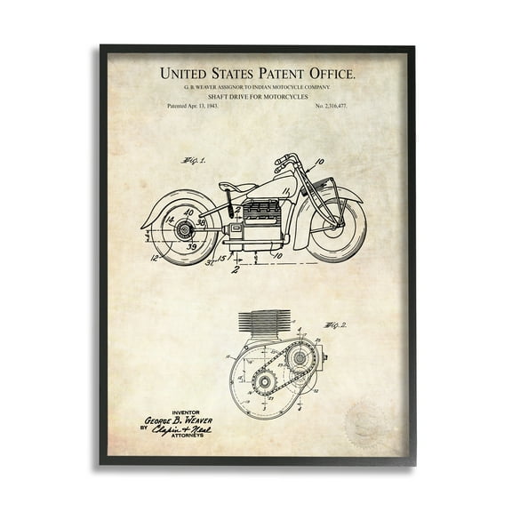 Stupell Industries Vintage Motorcycle Shaft Drive Machinery Blueprint Diagram Framed Wall Art, 16 x 20, Design by Karl Hronek