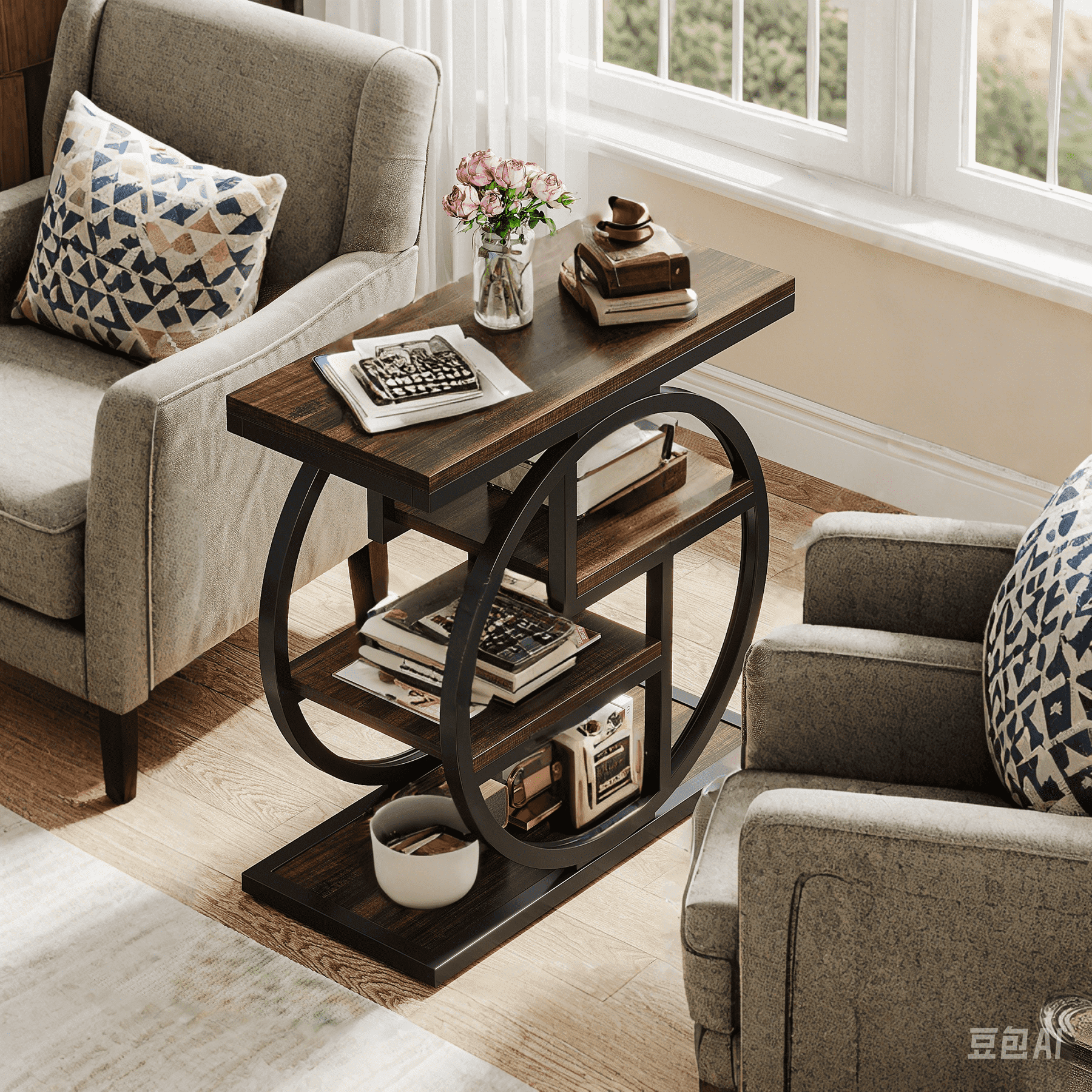 MAYEERTY 4-Tier Storage Side Table Easy Assembly Reinforced MDF Heavy-Duty Metal Frame