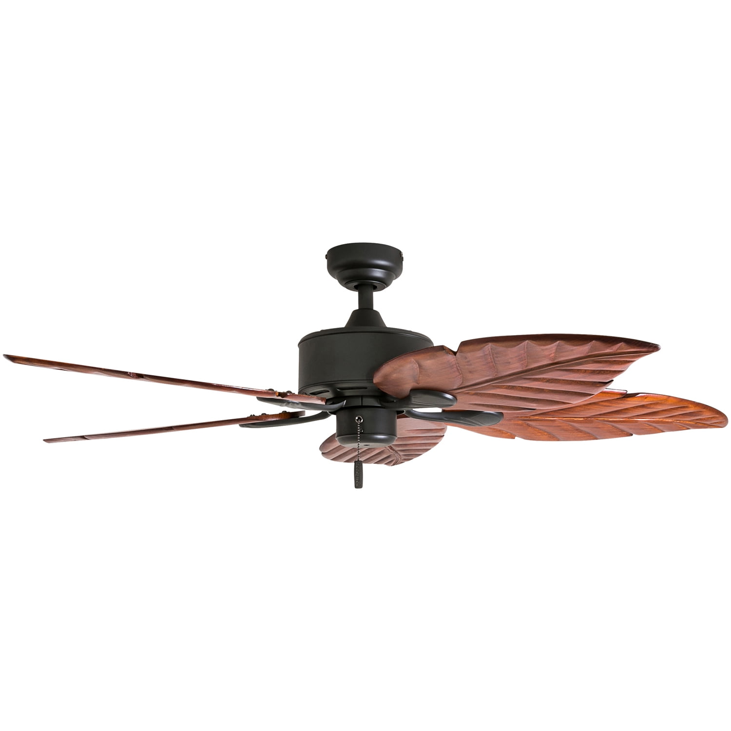 Prominence Home Willow View 52" Bronze Tropical Ceiling Fan with 5 Hand Carved Wood Blades, Pull Chain & Reverse Airflow