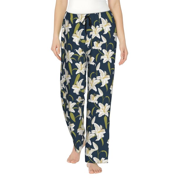 Balery Lilies Flowers Pantalones de pijama para mujer, pijamas ultraligeros, pantalones de estar por casa-Medium