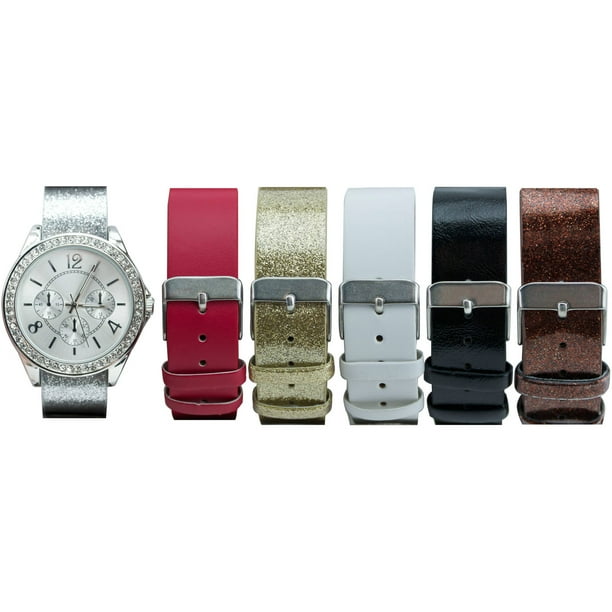 Women's Silver-Tone Case Watch Set with 6 Interchangeable Watch Straps - Walmart.com - Walmart.com