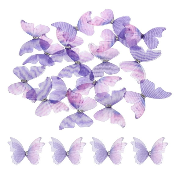 20Pack Sheer Mesh Butterfly Appliques, 50mm Butterflies Patch, Purple Pink