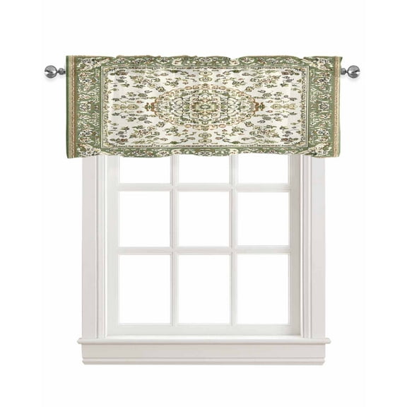 Sage Green Kitchen Valances for Windows Farmhouse Linen Window Valance Curtain for Living Room Window Treatment Southwest Tribal Antique Boho-Chic Heritage Valance Rod Pocket Topper, 54 x 18 Inch
