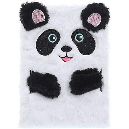 Plush Notebook, Faux Fur Notebook For Kids, Panda Pattern Diary Journal ...
