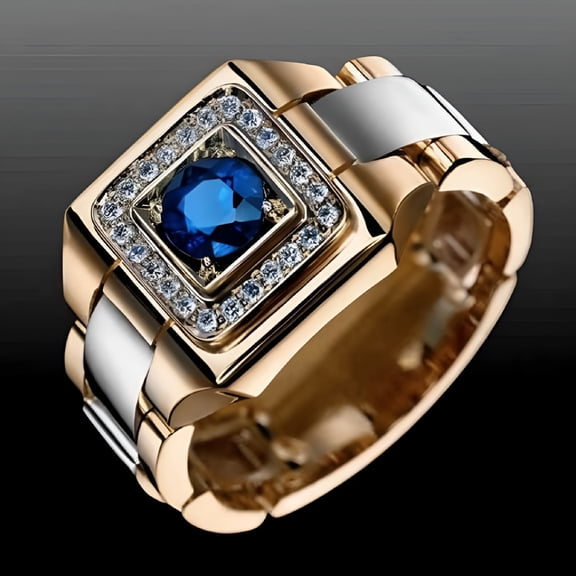 DESIGNICE Luxury Men Faux Sapphire Inlaid Finger Ring Wedding Jewelry Valentines Day Gift Rings for Men