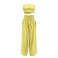 thumbnail image 6 of Summer Outfit Women Sleeveless Round-Neck Blouses & Shirts Sets Women's Solid Color Long Sleeveless Strapless Lace-Up High Waist Pleated Pants Casual Suit Women 2 Piece Outfits Sets Yellow m, 6 of 7