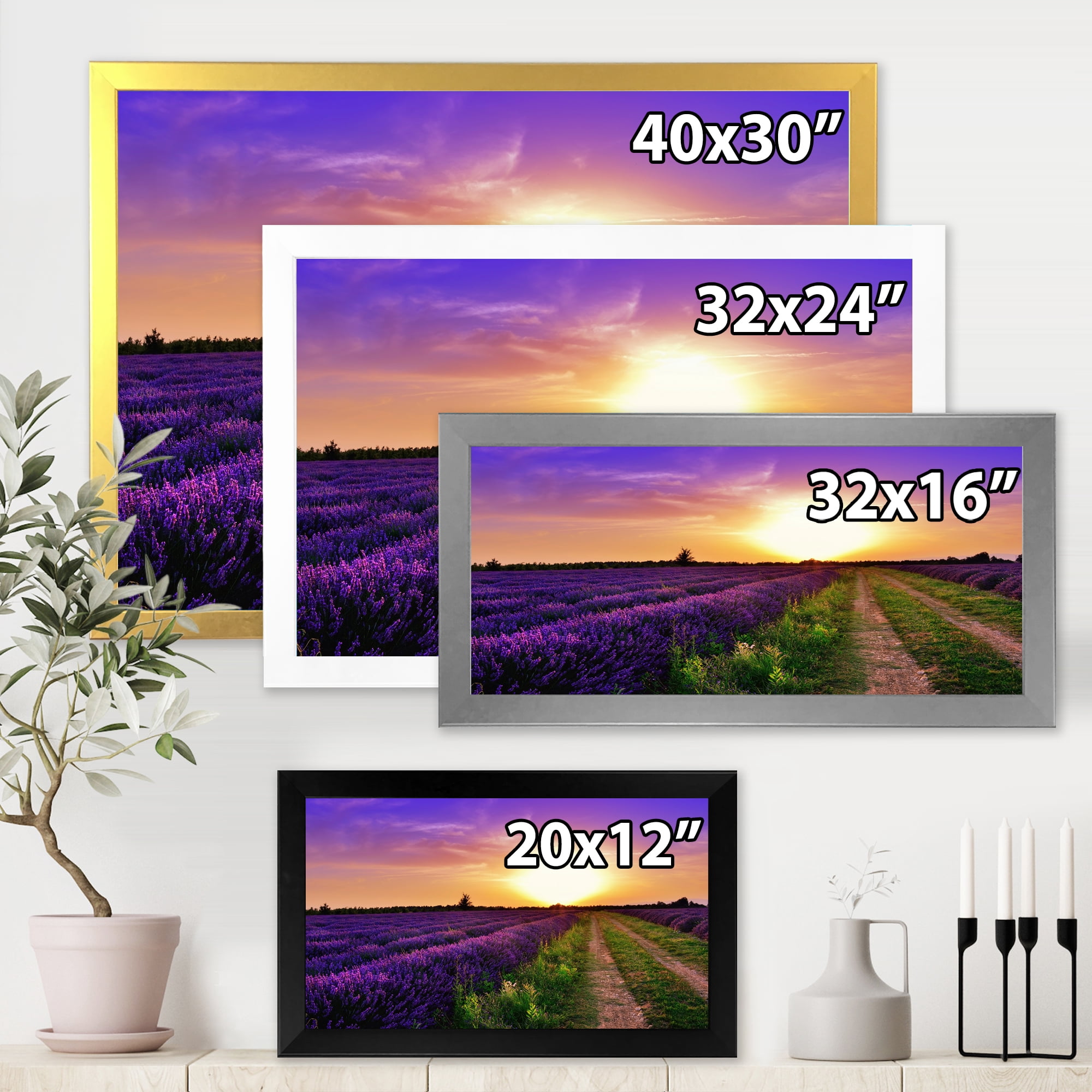 Designart 'Lavender Field At Sunrise II' Farmhouse Framed Art Print