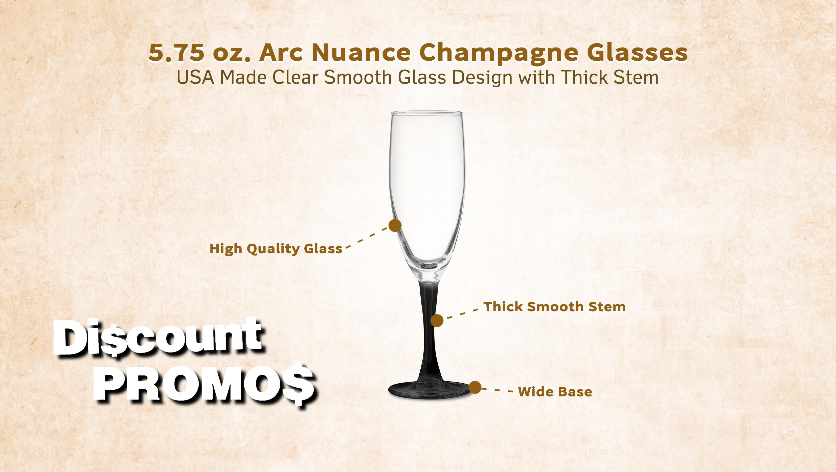 Nuance Champagne Flutes by ARC 5.75 oz. Set of 10, Bulk Pack - Perfect for Hotel, Bar, Restaurant or Lounge - Black
