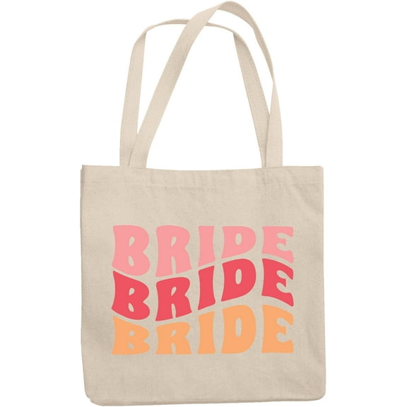 Bride, Wedding, Bride-To-Be, Fiancee or Bridal Shower Themed, Groovy Retro Wavy Text Merch Gift, 12oz Canvas Tote Bag