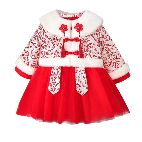 Mercatoo Toddler Baby Girls Chinese New Year Dress 𝗟unar Tang Suit Princess Dress&Coat 2PCS Kids Festival Dress Clothes