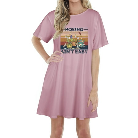 

MHL Women Hoeing Ain t Easy Letter Print Round Neck Short Sleeve Nightdress