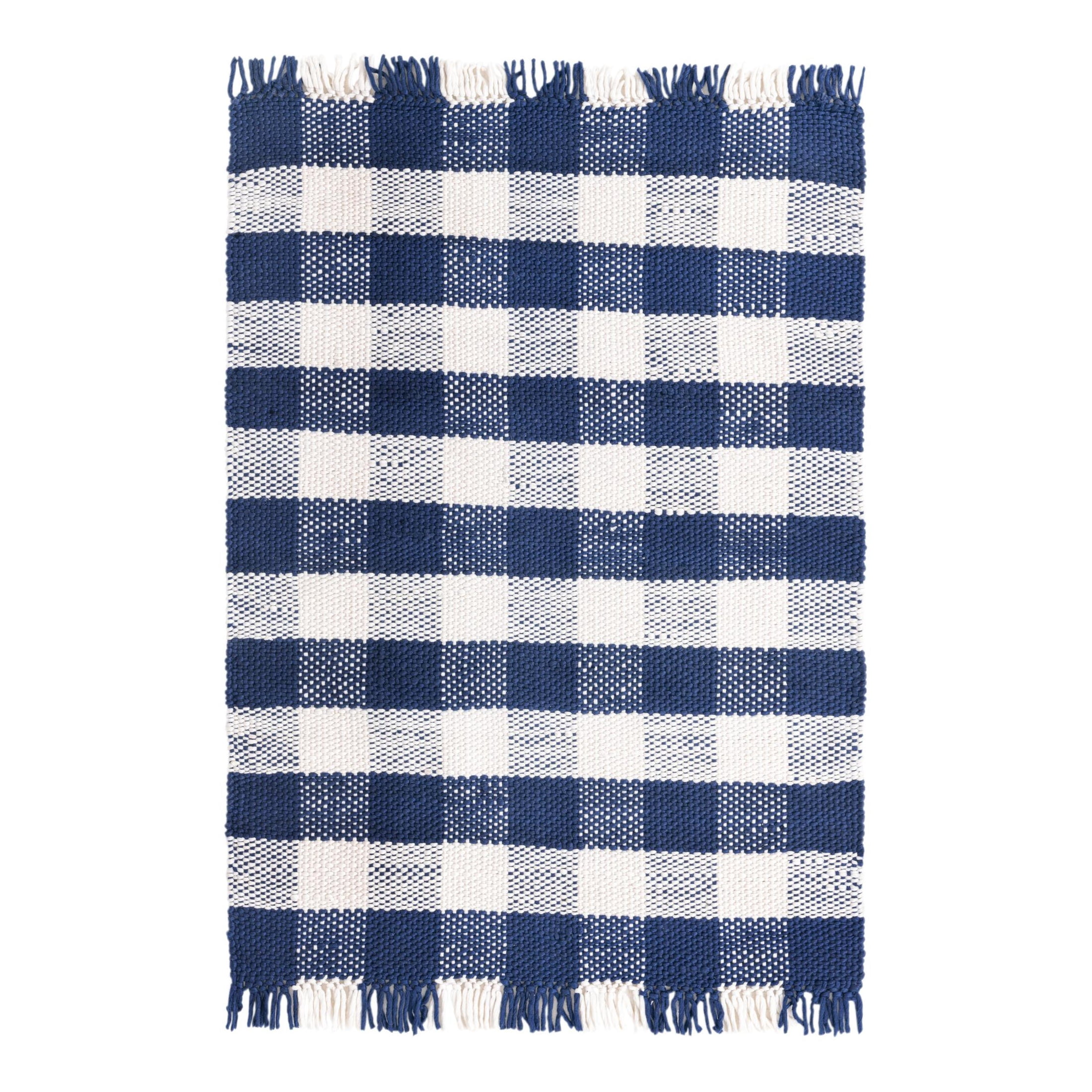 Unique Loom Eco Plaid Indoor Outdoor Washable Collection Area Rug - Balmoral (4' 1" x 6' 1" Rectangle Navy Blue/Ivory)