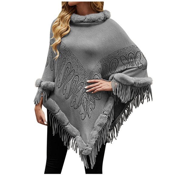 Aoochasliy Winter Scarfs Christmas Clothes Women's Trendy Warm Shawl Solid Color Cloak Large Knitting Loose Coat