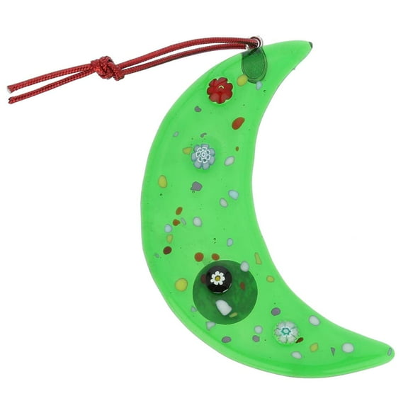 GlassOfVenice Murano Glass Moon Christmas Ornament - Green
