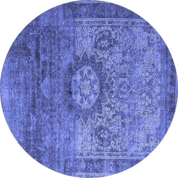 Ahgly Company Machine Washable Indoor Round Persian Blue Traditional Area Rugs, 4' Round