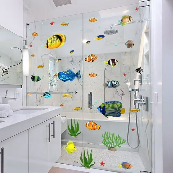 Ocean World fish decals, fish stickers, colorful fish and seaweed stickers，coral stickers DIY Peel and Stick Wall Art Decor for Girls Bedroom Living Room Home Office Wall Decor