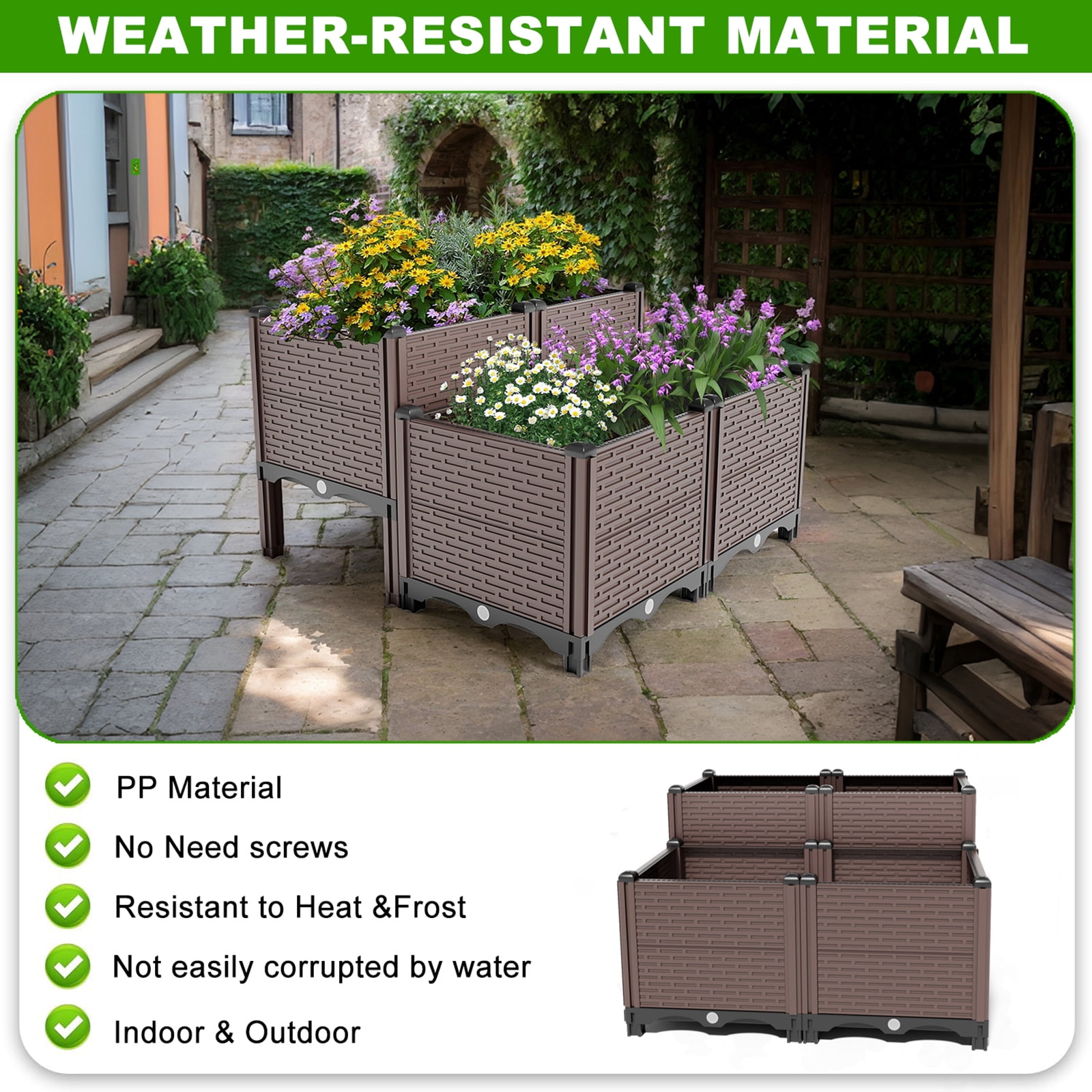 AsterOutdoor Raised Garden Beds Outdoor, Planter Boxes Outdoor Garden Box with Drain Outlet, polypropylene 440lb Capacity, 31.5x31.5x19.6in