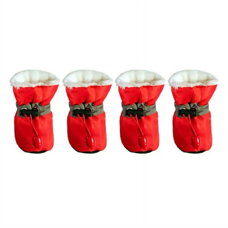GASTROPOD 4Pcs Dog Shoes Soft Fabric Non-Slip Sole Dog Boots Warm Fleece Lining Dog Booties 3.5x2.5cm Red