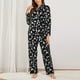 thumbnail image 2 of Balery Black White Leaves Conjunto de Pijama con Estampado para Mujer, Conjunto de Dos Piezas con Manga Larga, Ropa de Dormir Suave con Bolsillos, Pijamas Cómodos-Medium, 2 of 7