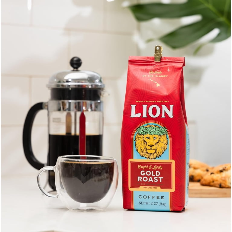 Lion Coffee Medium Light Roast Ground Coffee, Hawaiian Coffee