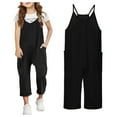 thumbnail image 1 of Kids Girls Jumpsuits Rompers Spaghetti Strap Overalls with Side Pockets Wide Leg Harem Pants Cute Outfits For Girls 8-10, 1 of 9
