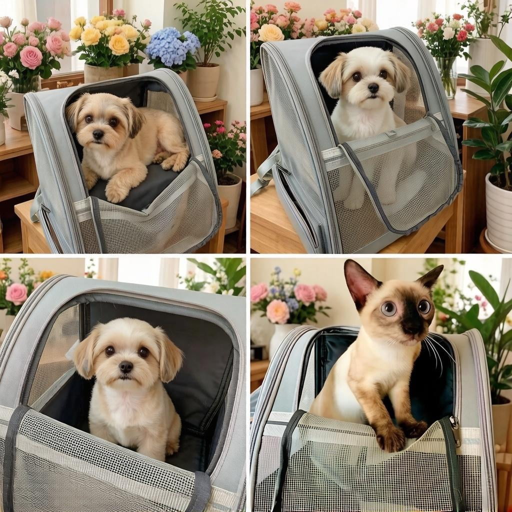Pet Backpack Carrier for Small Dogs & Cats | Up to 15lbs Capacity | Foldable with Breathable Mesh Windows | Ideal for Travel, Hiking & Outdoor Adventures（Gray）