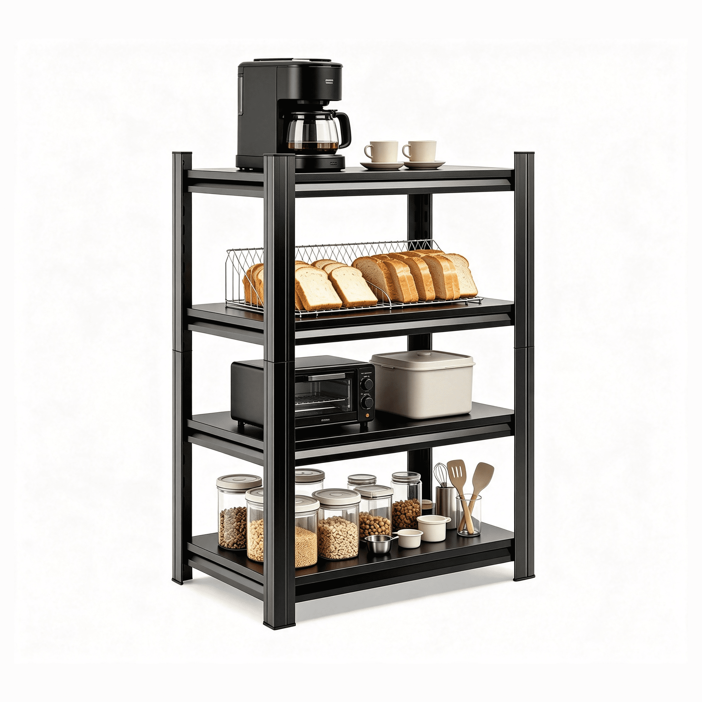 4-Tier Adjustable Metal Storage Shelving Unit, Black Heavy Duty Kitchen Organizer for Home Space Saving