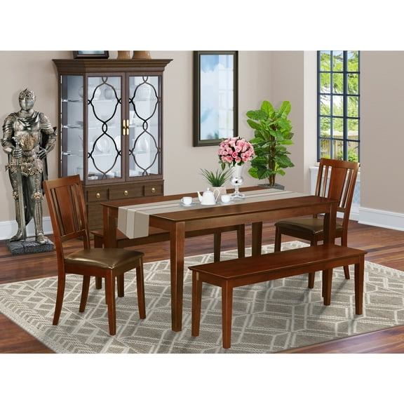 Dining Room Table Set 5 Piece - Kitchen Table with Chairs & Benches - 36x60 Inch Mahogany Finish