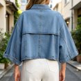 thumbnail image 5 of Womens 3/4 Sleeve Cropped Denim Jackets Casual Button Down Loose Coat with Pockets, 5 of 7