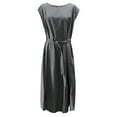 thumbnail image 3 of TSADFHJI Jupes en Velours Côtelé pour Femmes Mini Dames Printemps Été et Automne Couleur Unie Mode Ample Bohème Manches Courtes Col Rond Robe Maxi en Coton et Lin Couleur Unie m Gris, 3 of 5