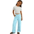 thumbnail image 7 of ITSAME Girls Pants, Cotton Linen High Waist Drawstring Kids Fashion Casual Wide Leg Pants Blue 13-14T, 7 of 7