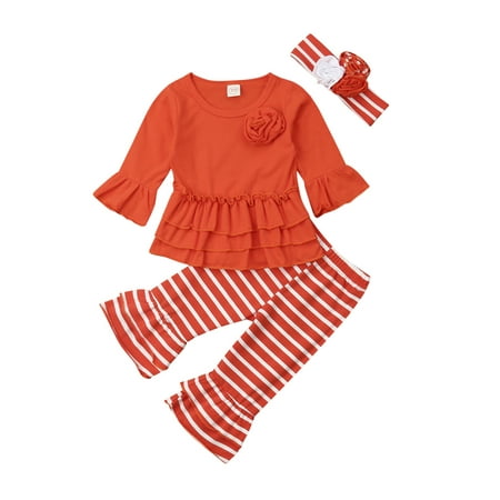 

Livingsenburg Baby Girls Outfits Sets Flower Tops Striped Pants Headband