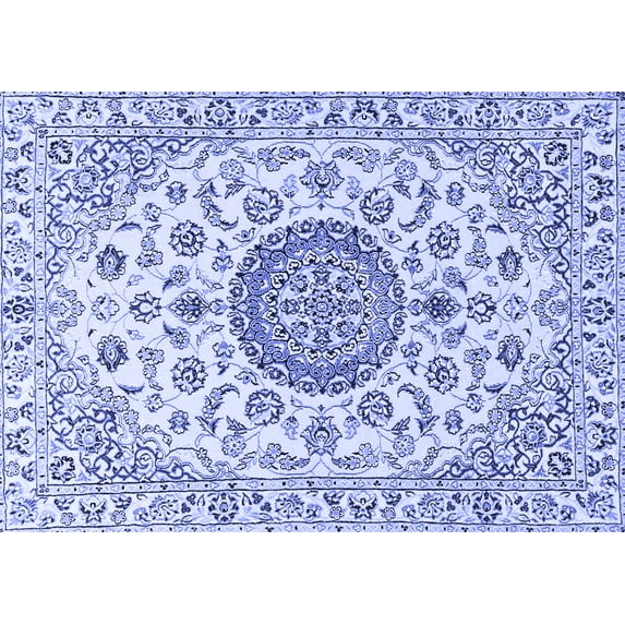 Ahgly Company Indoor Rectangle Medallion Blue Traditional Area Rugs, 5' x 8'