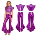 thumbnail image 2 of iiniim  Girls Metallic Dance Outfits Latin Jazz Performance Tank Top with Flared Pants Set Disco Party Purple 12, 2 of 7