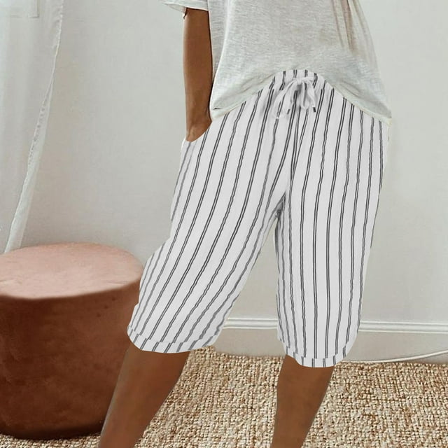 Nuoqisi Shorts à Rayures Style Mode pour Femmes de Couleur Unie - Shorts à Motif Chic pour Sorties Décontractées et Style de Rue Moderne