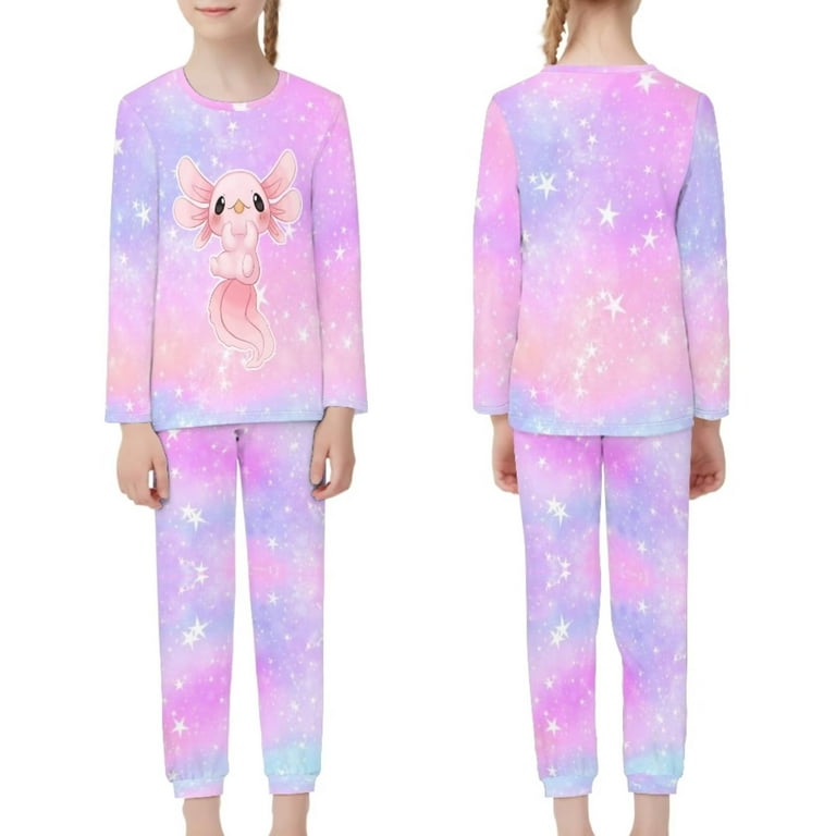 Suhoaziia Pj Pants for Teen Girls Aesthetic Long Sleeve Star Axolotl  Nightwear Size Durable Home Life Indoor 2 Pieces Fall Clothing Graphic