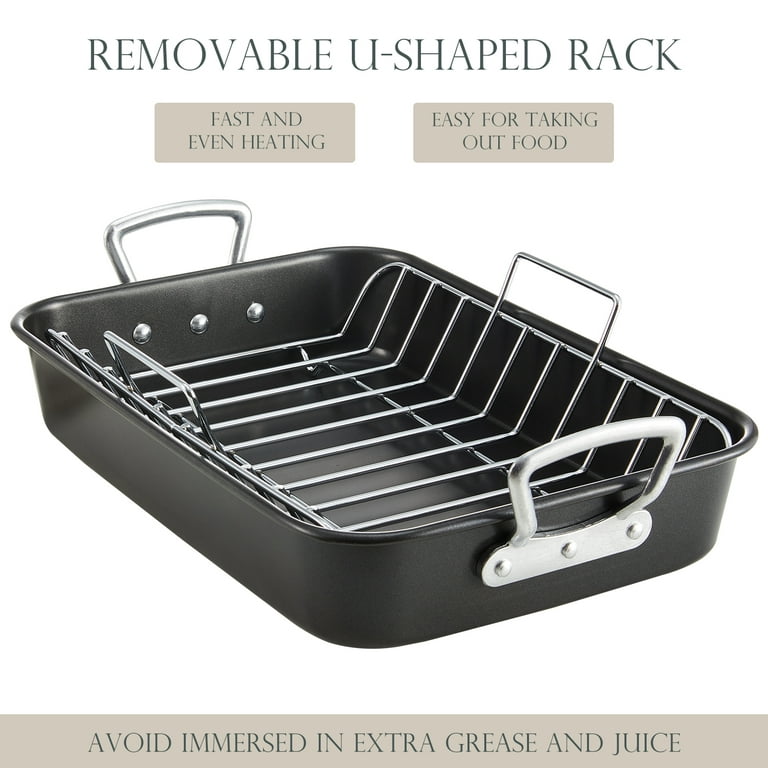 LIANYU Roasting Pan with Rack, 15 Inch Stainless Steel Turkey Roaster Pan  with V-Shaped Rack and Baking Rack, Heavy Duty Roaster Pot for Turkey