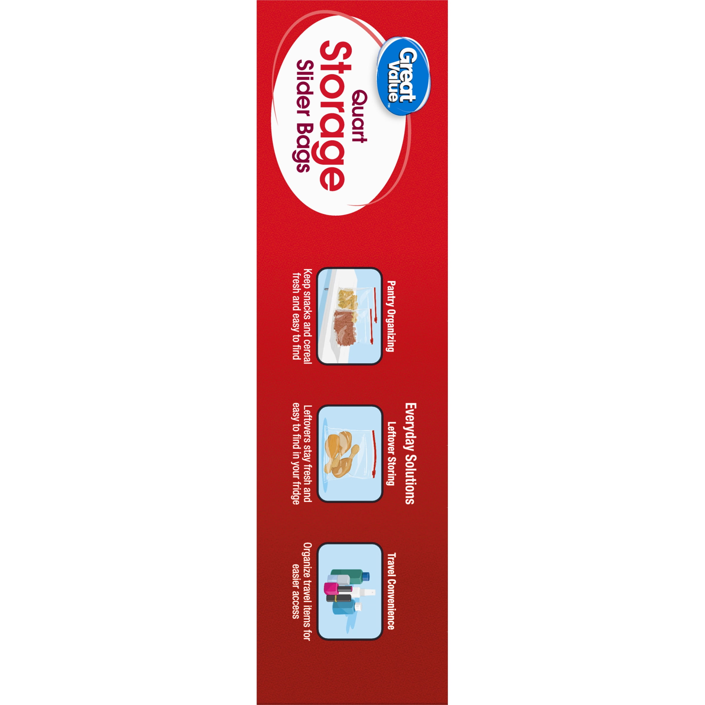 Great Value Fresh Seal Quart Storage Slider Zipper Bags, 25 Count
