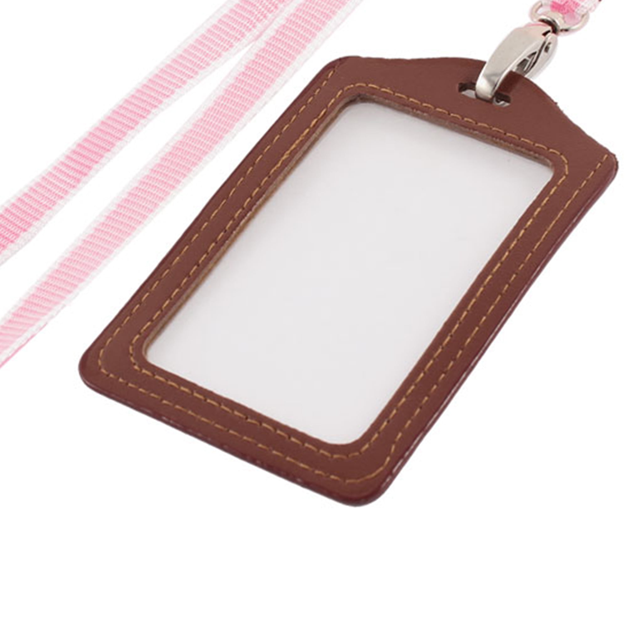 Unique Bargains Lanyard Faux Leather Vertical Office Name ID Card Tag Badge Holder Brown