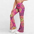 thumbnail image 2 of Women's Flare Leggings Athletic Fitness Stretchy Slimming Trousers Elastic High Waist Solid Color Yoga Pants (XXL, Pink), 2 of 9