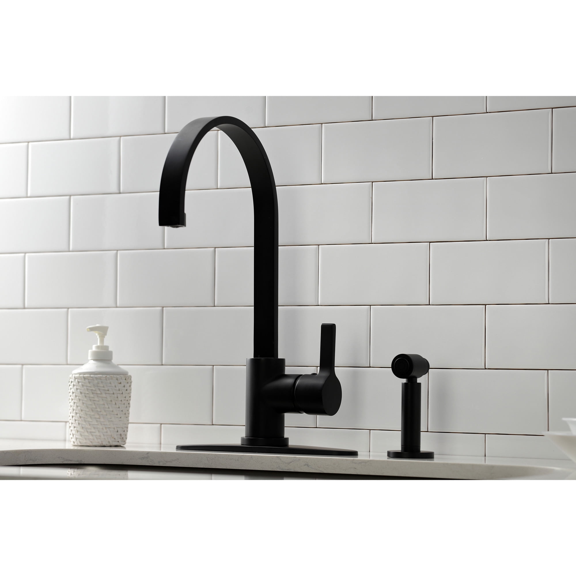 Kingston Brass LS8710CTLBS Continental Single-Handle Kitchen Faucet with Brass Side Sprayer, Matte Black