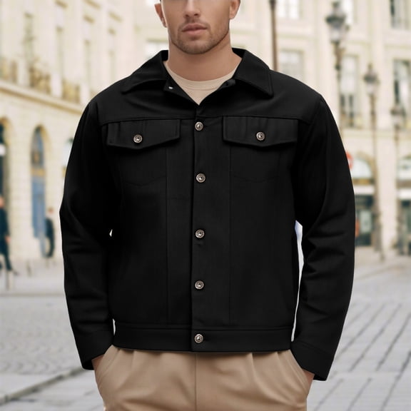 Donemore Men's Utility Work Jacket with Multi-Pocket Zipper Design Regular Fit Long Sleeve Collar Casual Outerwear