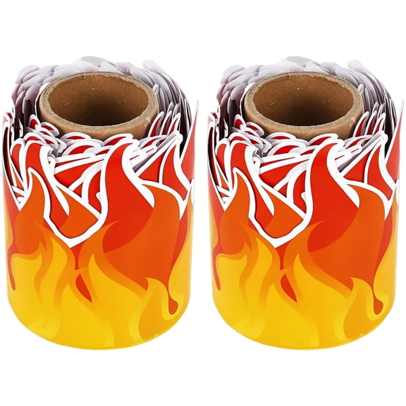 2 Pcs Fire Bulletin Board Border, 32.8 ft / 10 m Red Orange Burning Fire Shaped Die Cut, Copperplate Sticker for Classroom Chalkboard Party Decorations, School & Back to School Events