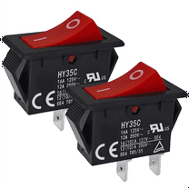 HY35C Push Button Switch (Pack of 2) - on- 2-Pin AC 125/250V 16/12A Rocker Switch for Industrial Electric