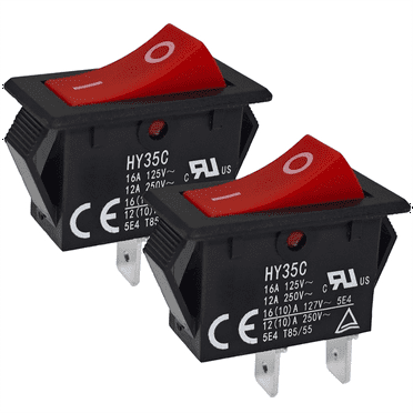 HY35C Push Button Switch (Pack of 2) - on- 2-Pin AC 125/250V 16/12A Rocker Switch for Industrial Electric