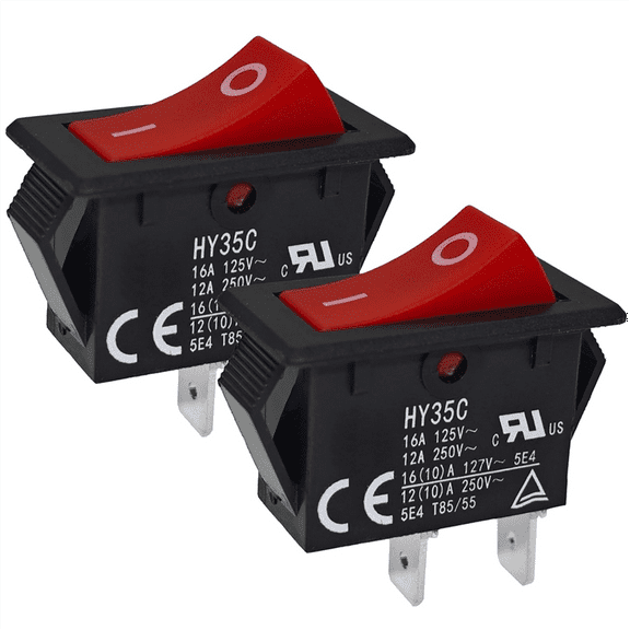 HY35C Push Button Switch (Pack of 2) - on-Off 2-Pin AC 125/250V 16/12A Rocker for Industrial Electric